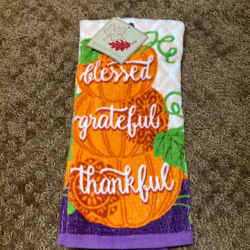 Towel Blessed Grateful Thankful kitchen towel NWT 15 in x 25 in. pumpkins NEW